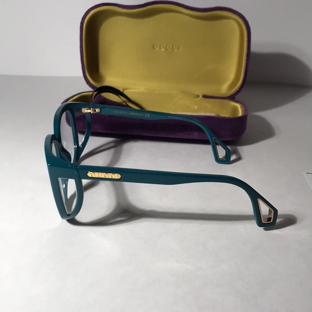 New Authentic Gucci GG0470O 003 Women’s Teal Cat-Eye Eyeglasses